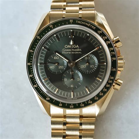 omega speedmaster gold green|Omega Speedmaster gold green dial.